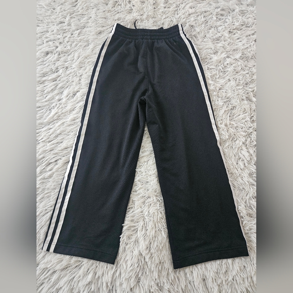 Vintage Adidas Kids Black Track Pants Boys Unisex Small Wide Leg Drawstring - Picture 3 of 12